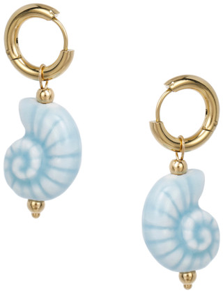Thumbnail 3: ATHRA Gold Plated Blue Enamel Shell Huggie Hoop Earrings 