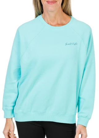 Thumbnail 3: Salt Life Women's Long Sleeve Ocean Wash Crew Neck Fleece Sweater  