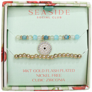 Thumbnail 1: SEASIDE 2 Pc Gold Plated Beaded Stretch Bracelets  