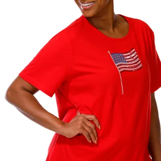 Thumbnail 3: Coral Bay Plus Short Sleeve Bling Flag Crew Neck Top 