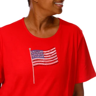 Thumbnail 4: Coral Bay Plus Short Sleeve Bling Flag Crew Neck Top 