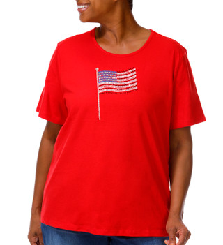 Thumbnail 1: Coral Bay Plus Short Sleeve Bling Flag Crew Neck Top 
