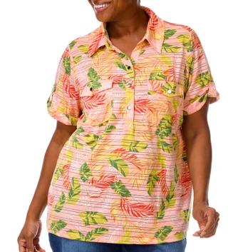 Thumbnail 1: Coral Bay Women's Plus Short Sleeve Button Placket Top 