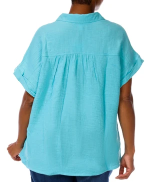Thumbnail 2: Coral Bay Plus Short Sleeve Gauze Button Down Top 