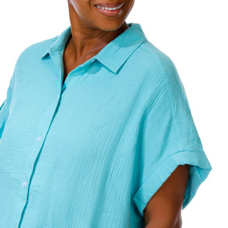 Thumbnail 3: Coral Bay Plus Short Sleeve Gauze Button Down Top 