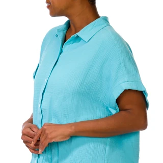Thumbnail 4: Coral Bay Plus Short Sleeve Gauze Button Down Top 