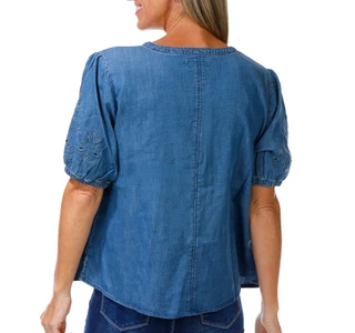Thumbnail 2: Coral Bay Women's Short Sleeve Chambray Eyelet Top 