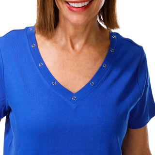 Thumbnail 2: Coral Bay Petite Short Sleeve V-Neck Grommet Top 