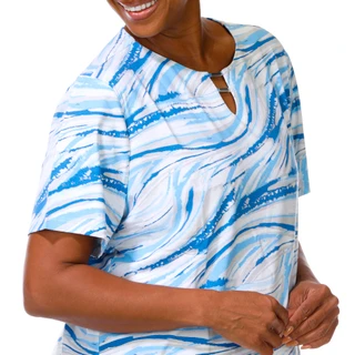 Thumbnail 3: Coral Bay Plus Short Sleeve Double Tube Split Neck Top 