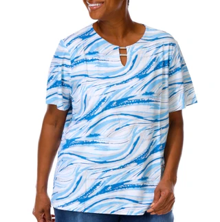 Thumbnail 1: Coral Bay Plus Short Sleeve Double Tube Split Neck Top 