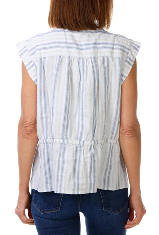 Thumbnail 2: Coral Bay Women's Short Sleeve Stripe Tie Waist Top 