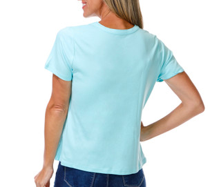 Thumbnail 2: Coral Bay Petite Short Sleeve Solid Embellished Split Neck Top 