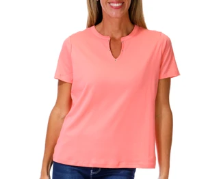 Thumbnail 1: Coral Bay Petite Short Sleeve Solid Embellished Split Neck Top 