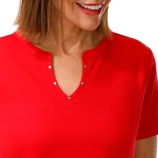 Thumbnail 3: Coral Bay Petite Short Sleeve Solid Embellished Split Neck Top 