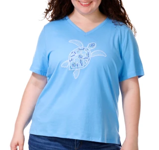 Thumbnail 1: Coral Bay Plus Turtle Embroidered Heatset Tee 