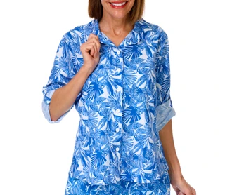 Thumbnail 1: REEL LEGENDS Petite Long Sleeve Wayfinder Button Front Top 