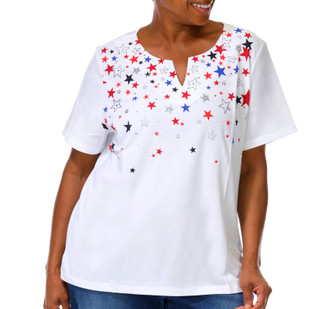 Thumbnail 1: Coral Bay Plus Short Sleeve Embellished Star Split Neck Top 