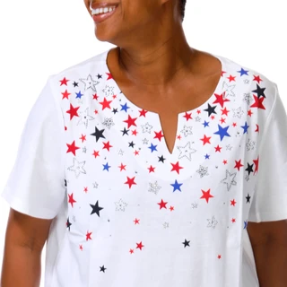 Thumbnail 3: Coral Bay Plus Short Sleeve Embellished Star Split Neck Top 