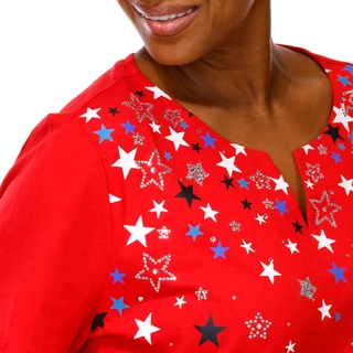 Thumbnail 3: Coral Bay Plus Short Sleeve Embellished Star Split Neck Top 