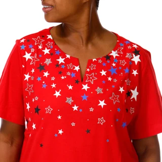 Thumbnail 4: Coral Bay Plus Short Sleeve Embellished Star Split Neck Top 
