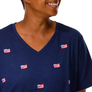 Thumbnail 2: Coral Bay Plus Short Sleeve Embroidered Flag V Neck Top 