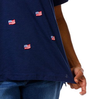 Thumbnail 3: Coral Bay Plus Short Sleeve Embroidered Flag V Neck Top 