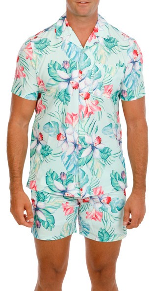 Thumbnail 1: Quiksilver Waterman Men's 2 Pc Tropical Shirt & Trunks Swim Set 