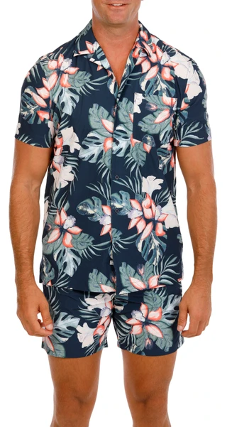 Thumbnail 1: Quiksilver Waterman Men's 2 Pc Tropical Shirt & Trunks Swim Set 