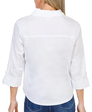 Thumbnail 2: Coral Bay Women's Petite 3/4 Sleeve Tropical Print Button Up Top 