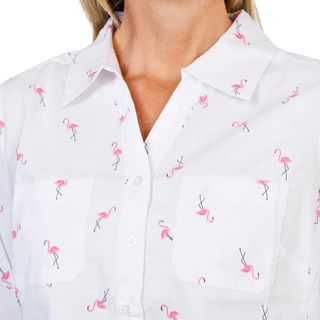 Thumbnail 2: Coral Bay Women's Petite 3/4 Sleeve Tropical Print Button Up Top 