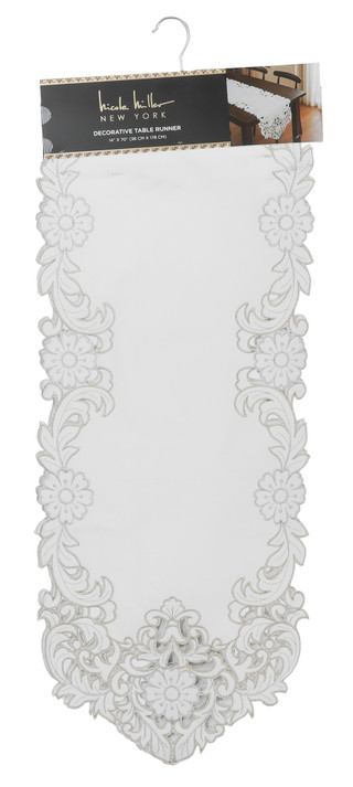 Thumbnail 1: Nicole Miller 14x70 Silver & Gold Floral Decorative Table Runner 