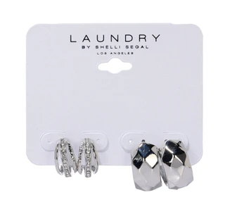 Thumbnail 1: LAUNDRY BY SHELLI SEGAL 2 Pk Silver Hoop Earrings 