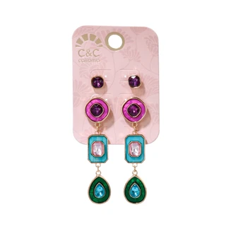 Thumbnail 1: C&C California 2 Pk Stud & Drop Stud Earrings Set 