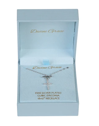 Thumbnail 1: Divine Grace Silver Plated Cubic Zirconia Cross Necklace 