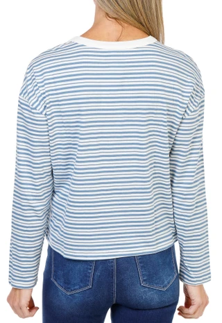 Thumbnail 2: BUNULU Women's Long Sleeve Ribbed Collar Striped Top  