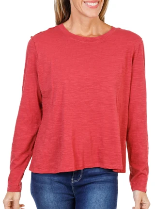Thumbnail 1: BUNULU Women's Long Sleeve Raw Edge Solid Top  