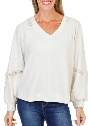 Thumbnail 1: Democracy Women's Long Sleeve V-Neck w/ Lace Inset Top  