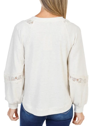 Thumbnail 3: Democracy Women's Long Sleeve V-Neck w/ Lace Inset Top  