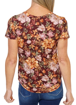 Thumbnail 2: Blue Sol Women's Petite Short Sleeve Floral Print Luxey Tee  