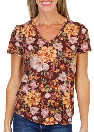 Thumbnail 1: Blue Sol Women's Petite Short Sleeve Floral Print Luxey Tee  