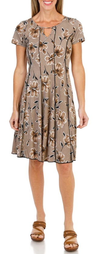 Thumbnail 3: Sami & Jo Women's Short Sleeve Floral Puff Panel Keyhole Midi Dress  