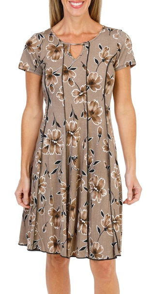 Thumbnail 1: Sami & Jo Women's Short Sleeve Floral Puff Panel Keyhole Midi Dress  