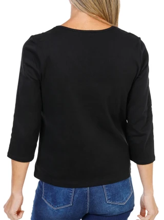 Thumbnail 2: Coral Bay Women's Petite 3/4 Sleeve Lace V-Neck Solid Top  