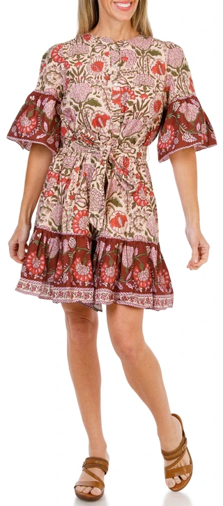 Thumbnail 3: FARMERS MARKET Women's Short Sleeve Button Up Floral Dress w/ Belt  