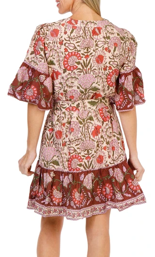 Thumbnail 4: FARMERS MARKET Women's Short Sleeve Button Up Floral Dress w/ Belt  