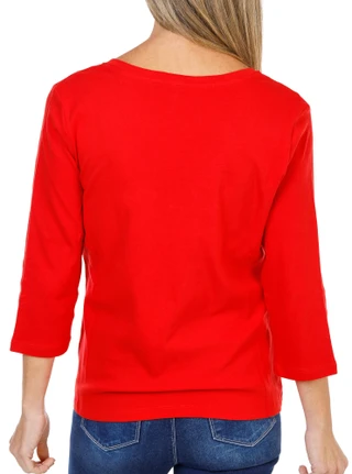 Thumbnail 2: Coral Bay Women's 3/4 Sleeve Solid V-Neck Henley Top  