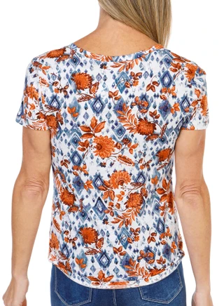 Thumbnail 3: Blue Sol Women's Petite Short Sleeve Aztec Floral Print Luxey Tee 