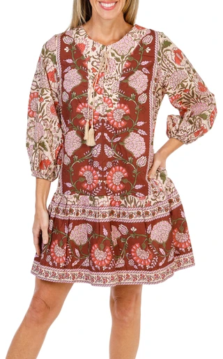 Thumbnail 1: FARMERS MARKET Women's 3/4 Sleeve Floral Print Peasant Style Dress  