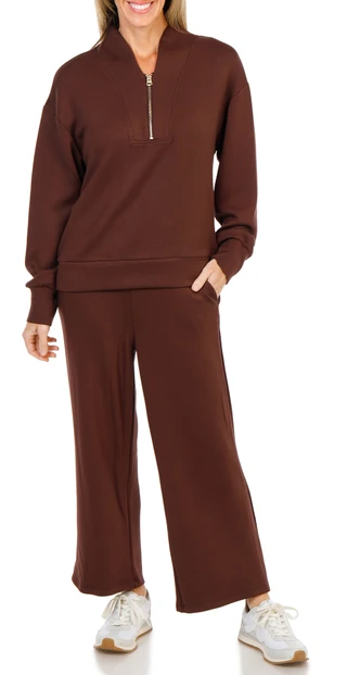 Thumbnail 1: Chelsea & Theodore 2 Pc Women's Long Sleeve Quarter Zip Knit Sweater Pants Set  