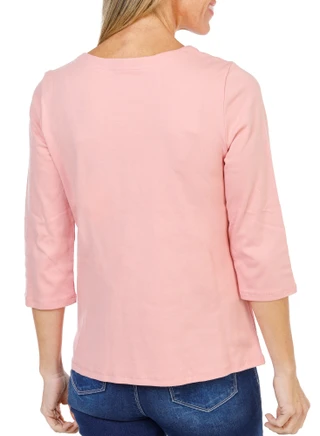 Thumbnail 3: Coral Bay Women's Petite 3/4 Sleeve Solid V-Neck Top  
